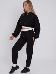 Fleece Cropped Suit With Rib Trim Detail