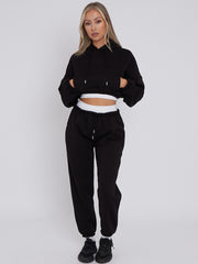 Fleece Cropped Suit With Rib Trim Detail