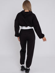 Fleece Cropped Suit With Rib Trim Detail