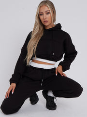Fleece Cropped Suit With Rib Trim Detail