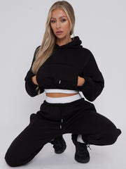Fleece Cropped Suit With Rib Trim Detail