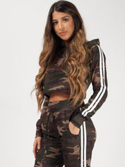Camouflage Side Stripe Cropped Loungewear Set