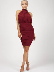 Open Back Halterneck Ruched Dress