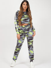 Camouflage Side Stripe Cropped Loungewear Set