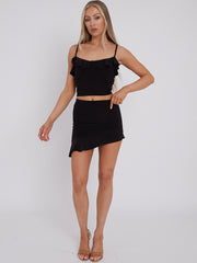 Slinky Ruffle Detalle Crop Top & Skirt Coord