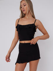Slinky Ruffle Detalle Crop Top & Skirt Coord