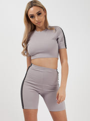 Side Stripe Crop Top & Shorts Co-ord