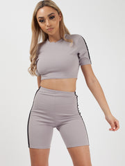 Side Stripe Crop Top & Shorts Co-ord