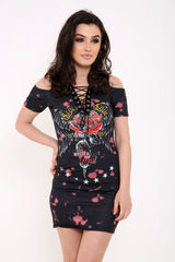 Vestido de camiseta Longline Tintline de ataque de encaje