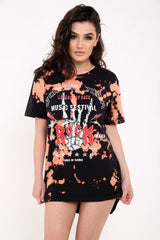 Acid Wash Rock Print Oversized T Shirt
