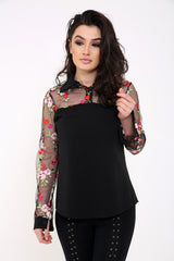 Mesh Floral Embroidered Shirt Top