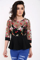Mesh floral gestickte Peplum -Top