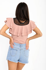 Double Frill Mesh Bodysuit