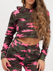 Camouflage Side Stripe Cropped Loungewear Set