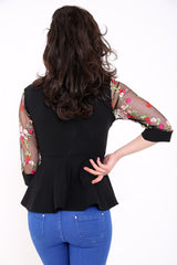 Mesh floral gestickte Peplum -Top