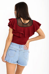 Double Frill Mesh Bodysuit