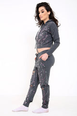 Lack Splash Distressed Kapuzenkapsel und Boden Loungewear