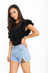 Double Frill Mesh Bodysuit