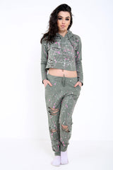 Lack Splash Distressed Kapuzenkapsel und Boden Loungewear