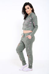 Lack Splash Distressed Kapuzenkapsel und Boden Loungewear