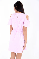 Kalte schultergestickte Krawattenknoten gestreiftes Kleid