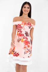 Tropical Blumengitter Bardot Skaterkleid