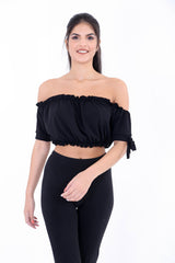 Ruched Bardot Crop Top