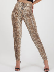 Snake Print Zip Front PU Leggings