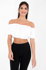 Ruched Bardot Crop Top
