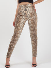 Snake Print Zip Front PU Leggings