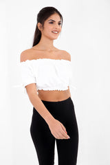 Ruched Bardot Crop Top