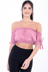 Ruched Bardot Crop Top