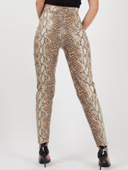 Snake Print Zip Front PU Leggings