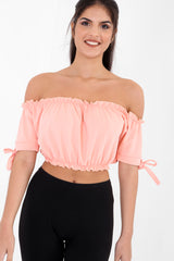 Ruched Bardot Crop Top