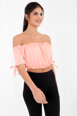 Ruched Bardot Crop Top
