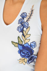 Floral geborduurde choker nek vest top