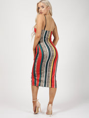 Leopard Stripe Button Detail Cami Midi Dress
