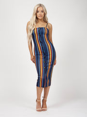 Multi Striped Button Detail Cami Midi Dress