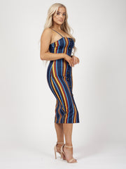 Multi Striped Button Detail Cami Midi Dress