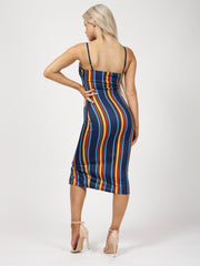 Multi Striped Button Detail Cami Midi Dress
