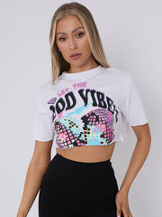 Disco Ball Graphic Printed Crop Top