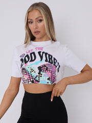 Disco Ball Graphic Printed Crop Top