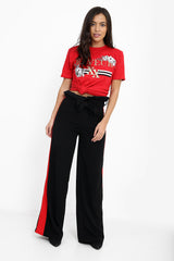 Side Stripe Paper Bag Wide Leg Trousers