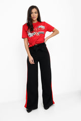 Side Stripe Paper Bag Wide Leg Trousers