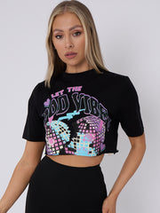 Disco Ball Graphic Printed Crop Top