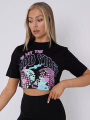 Disco Ball Graphic Printed Crop Top
