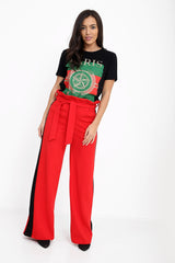 Side Stripe Paper Bag Wide Leg Trousers