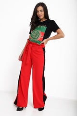 Side Stripe Paper Bag Wide Leg Trousers