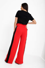Side Stripe Paper Bag Wide Leg Trousers