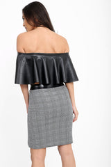 Grauer Check PU Bodycon -Rock